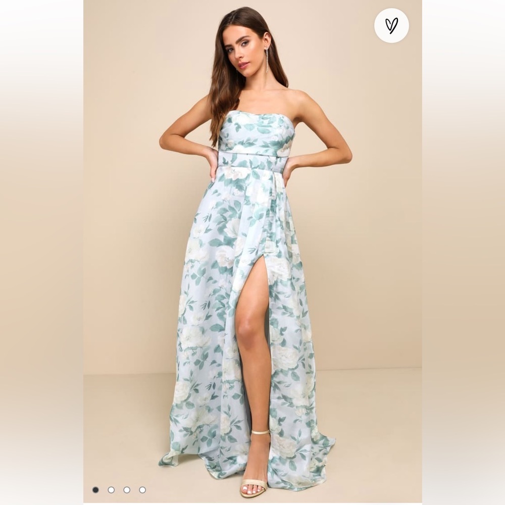 Size small exceptional sight light blue floral lace-up strapless maxi dress